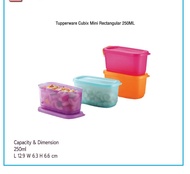 ภาชนะบรรจุอาหาร Tupperware Cubix Mini Rectangular 250ML ราคาต่อ1ใบ เลือกสีได้