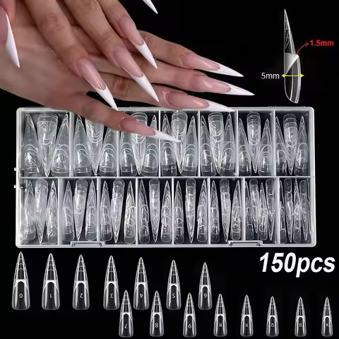 60/150/256pcs 3D Reverse French Nail Dual Form Magic Caps Zone French Almond Nail Mold 15Size Reusab
