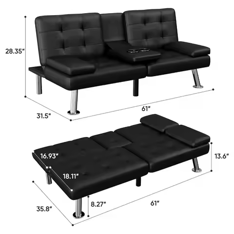 Modern Convertible Futon Sofa Bed Recliner 2 Cup Holders Removable Covers Customized