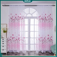 smiles|  1 Sheet Window Gauze Rod Pocket Design Pastoral Translucent Beautiful Printing Sheer Curtain Home Decoration