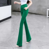 Green Flared Pants Women Spring Autumn Micro-Flared Pants Women High Waist Design