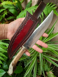 มีดโบวี่ (bowie knife) มีดแคมป์ มีดพก มีดเดินป่า ใบ 7.4” เหล็กผาลไถ ผิวไฟ ตีร้อนชุบแข็ง ด้าม ขก. กระ