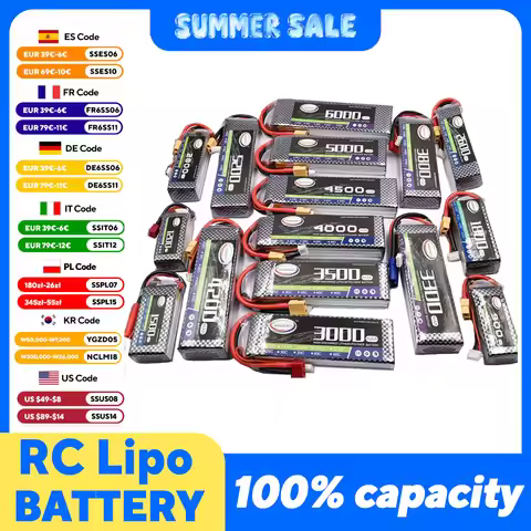 RC Lipo Battery 2S 3S 4S 5S 6S 2200 3300 3500 4200 5000 5200mAh 7.4V 11.1V 14.8V 18.5V 22.2V 25C 30C