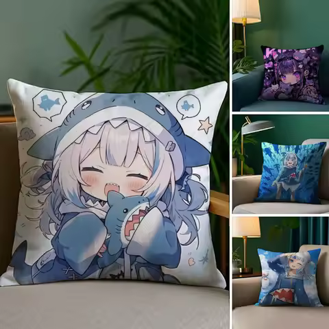 Kawaii Anime Hololive Gawr Gura Pillow Case Anti-dustmite Pillowcase Invisible zipper silky short pl