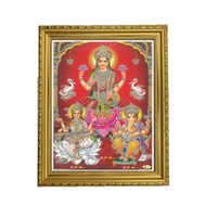 Satvik (New) Goddess Maha Lakshmi, Ma Saraswati and Lord Ganesha Designer Wooden Golden Photo Frame (6) for Diwali, Deepavali Pooja, Prayer &amp; Decor