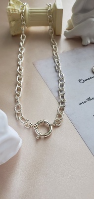 黃銅鍍銀 麻花項鍊 ~ 基本鏈條項鍊 ~ 純銀大扣頭項鍊 ~ 粗項鍊