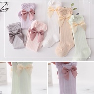 BB Newborn Baby Girls Summer Thin Mesh High Tube Socks Sweet Bowknot Solid Color Anti-Mosquito Breat
