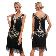 Retro 1920s Gatsby Ball Dress รอบคอขนาดใหญ่ชุดเลื่อมลูกปัดกระโปรงชุดราตรีงานแต่งงานชุดสําคัญ