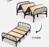 包送貨 -免安裝折疊床 加固款松木床板 簡易摺疊床 單人床出租房用床架（不帶床墊）打開即用 寬90CM高品質松木主圖四折款 折疊收納加固支撐