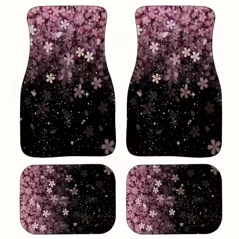 Suitable For All Car Models, 4pcs Of Pink Cherry Blossom Pattern Car Floor Mats, All Season Vehicle
