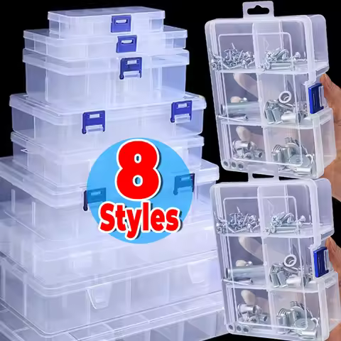 8Styles Jewlery Box Large Capacity Square Transparent Plastic Storage Box Case Slot Pills Jewelry Be