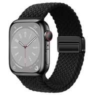 สายนาฬิกาข้อมือใช้ร่วมกับ Apple ห่วงถักยืดได้40มม. 41มม. 44มม. 45มม. สายข้อมือ IWatch สายนาฬิกาข้อมือ S Ultra/2 49มม. 38มม. 42มม. ผู้หญิงผู้ชายสายผ้าทอไนลอนยืดหยุ่นสำหรับ Apple Watch Series 9 8 7 6 5 4 3 2 SE
