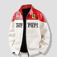 Ferrari Embroidered Racing Jacket f1 Motorcycle Jacket PU Leather Jacket American Style Cargo Jacket