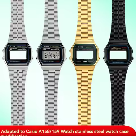 For Casio A158/A159/WA/F-91W Stainless Steel Case Replacement - Upgrade Metal Retro Square Watch She