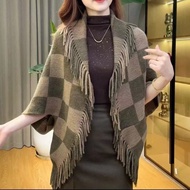 Fur Collar Plaid Flow Shawl Top High Waist Design Shawl Women Shawl