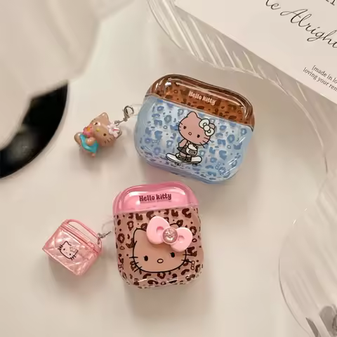 Earphone Case For Airpods 4 2 3 Pro 2 3 Cute Sanrio Hello Kitty Leopard Print Wireless Bluetooth Hea