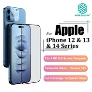 Nillkin 2-in-1 HD Full Cover Tempered Glass For iPhone 14 Pro Max 14 Pro 14 Plus 14 13 Pro Max 13 Pro 13 Mini 13 12 Pro Max 12 Pro 12 Mini Anti-Scratch Full Screen Tempered Glass + Camera Protective Film for iPhone 12 13 14 Series