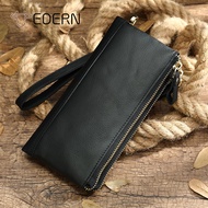 EDERN Men's Genuine Leather Wallet Retro Business Clutch Bag Soft Cowhide Long Wallet for Men Zipper Wallet Purse Phone Wallet Card Holder