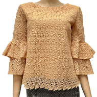 เสื้อลูกไม้คอตตอน ซับในลินิน ผู้ใหญ่ อก 38" 40" 42" 44" 46" 48" 50" อินกะออย In Ka Oil สีชา/ขาว/เขีย