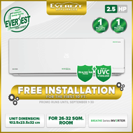 EVEREST Split Type Wall Mounted Breathe Inverter Series Aircon with remote control  2.5 HP- ETIV25UV