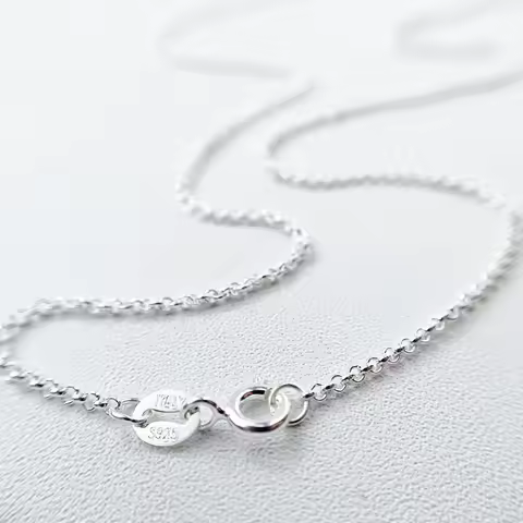 35cm-45cm 1.3mm Pure Real 925 Sterling Silver Circles Rolo Chain Necklace Women Girl Italy Jewelry K