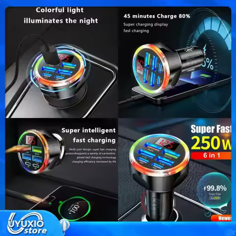 UYUXIO 66W Dual PD USB C Car Phone Charger Adapter 6 in 1 with Voltage Display Super Fast Charge wit