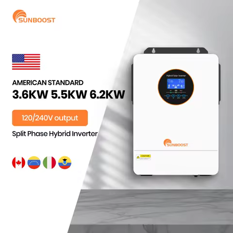 Sunboost US 3.6KW 5.5KW 6.2KW Split Phase Solar Inverter 120V 240V 48V Hybrid Inverter 50/60Hz High 