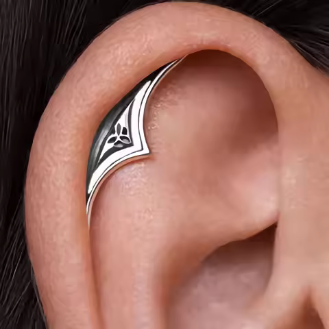 Goth Hidden Helix Earring Cartilage Piercing Dark Silver Plated Jewelry Gothic Punk Tattoo Medieval