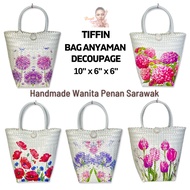 Tiffin Bag Anyaman Decoupage Sarawak / Tiffin Beg / Bakul Anyaman PVC Handmade Wanita Penan Sarawak