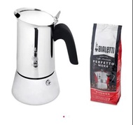 意大利 BIALETTI 6杯裝不銹鋼電磁爐摩卡壺+250G榛子乾果咖啡粉套裝  6Cup Venus + 250g Powder-Classico Set