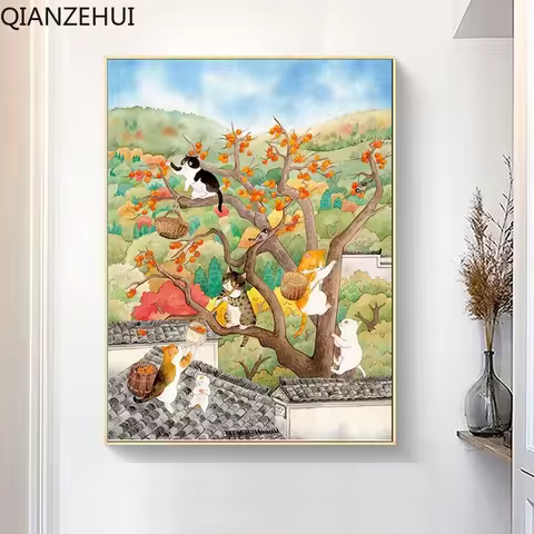 DIY Cotton Thread 11CT Printed Lucky Cat Animal May Cat Living Room full embroidery Cross Stitch Kit