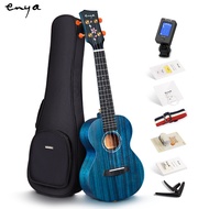 Enya MS Concert Ukulele 23 Inch Blue Solid Mahogany Top with Ukulele Starter Kit Includes Online Lessons, Tuner, Strap, Strings, Capo, Sand Shaker, Pick,Polish Cloth,Wrench,Bag