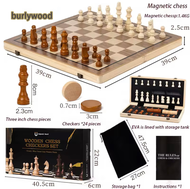 39cm Chess Board Tournament Size Magnetic Solid Wooden Chess Set with Folding Chess Board & Staunton