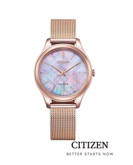 CITIZEN นาฬิกาข้อมือผู้หญิง Eco-Drive EM0508-80Y Mother of Pearl Dial Lady Watch (พลังงานแสง )