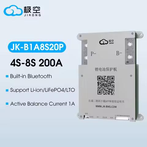 JIKONG JK-B1A8S20P 200A 4S lifepo4 BMS 5s 6s 7s 8s 200A Smart Lifepo4 Li-ion 1A Active Balance Lithi