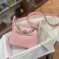 G STAMP！BRAND NEW HERMES MINI LINDY二代 ROSE SAKURA PHW TC 3Q櫻花粉銀扣 #愛馬仕