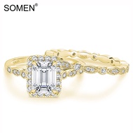 SOMEN 2CT 925 Sterling Silver Vintage Promise Rings Gold Marquise Wedding Bands Sets Emerald Cut CZ 