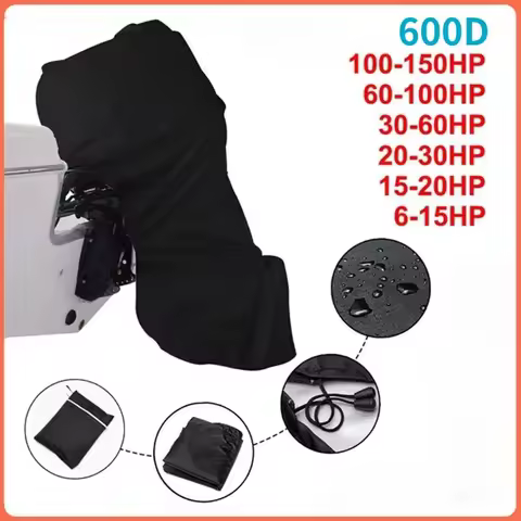 600D Outboard Engine Boat Motor Cover Waterproof Black Full Fit Up To 6-150 HP Motor Oxford Cloth Bo