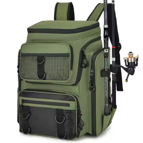 Fishing Backpack with Rod Holders Multifunctional Fish Tackle Rucksack Lure Organizer Storage Bag Ou