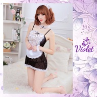 Violet Lingerie Set Seksi Cosplay Pelayan Renda Transparan (TANPA STOKING) 1018