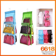Cangkuk Beg Tangan Gantung Lipat 6 Pocket Folding Hanging Handbag Purse Storage Large Clear Holder H