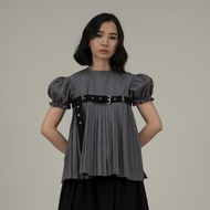 Argyle & Oxford - Belted Puff Pleated Top