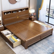‍🚢Chinese Style Solid Wood Bed1.8M Double Bed Designer Model Master Bedroom1.5mSingle Bed Light Luxury Storage Wooden Be