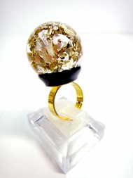 O.B.K 系列 金箔鳥巢玻璃球戒指 銀箔  水晶球 軟膠 黑色 黑暗系