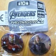 Thor Ironman Marvel襟章扭蛋2款avengers assemble tine badge 2nd第二代 鋼鐵奇俠 雷神共2款全新tomy takara出品