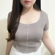 Heejin Rib Longsleeve Knit Short Sleeve Shirt