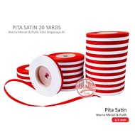 MERAH Ribbon Red and whitesatin 1/ 2 inches 17 August decorative/ Indonesian Independence Day/ cloth