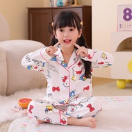 Teen's Long Sleeve Lapel Loungewear Lightweight Kids Cotton Sleepwear Set Cute Kuromi Cartoon Printi