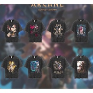 LEAGUE OF LEGENDS ARCANE Merch Washed Cotton T-shirt Vintage Plus Size JINX EKKO VI CAITLYN Anime Pr