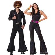 ✨24 Hours Delivery✨Halloween Costume Adult Retro European American 70s Disco Sequins Couple Costume Bar Nightclub Costume